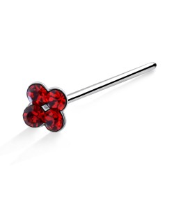 Rhinestone Set Flower Shaped Silver Straight Nose Stud NSKA-74